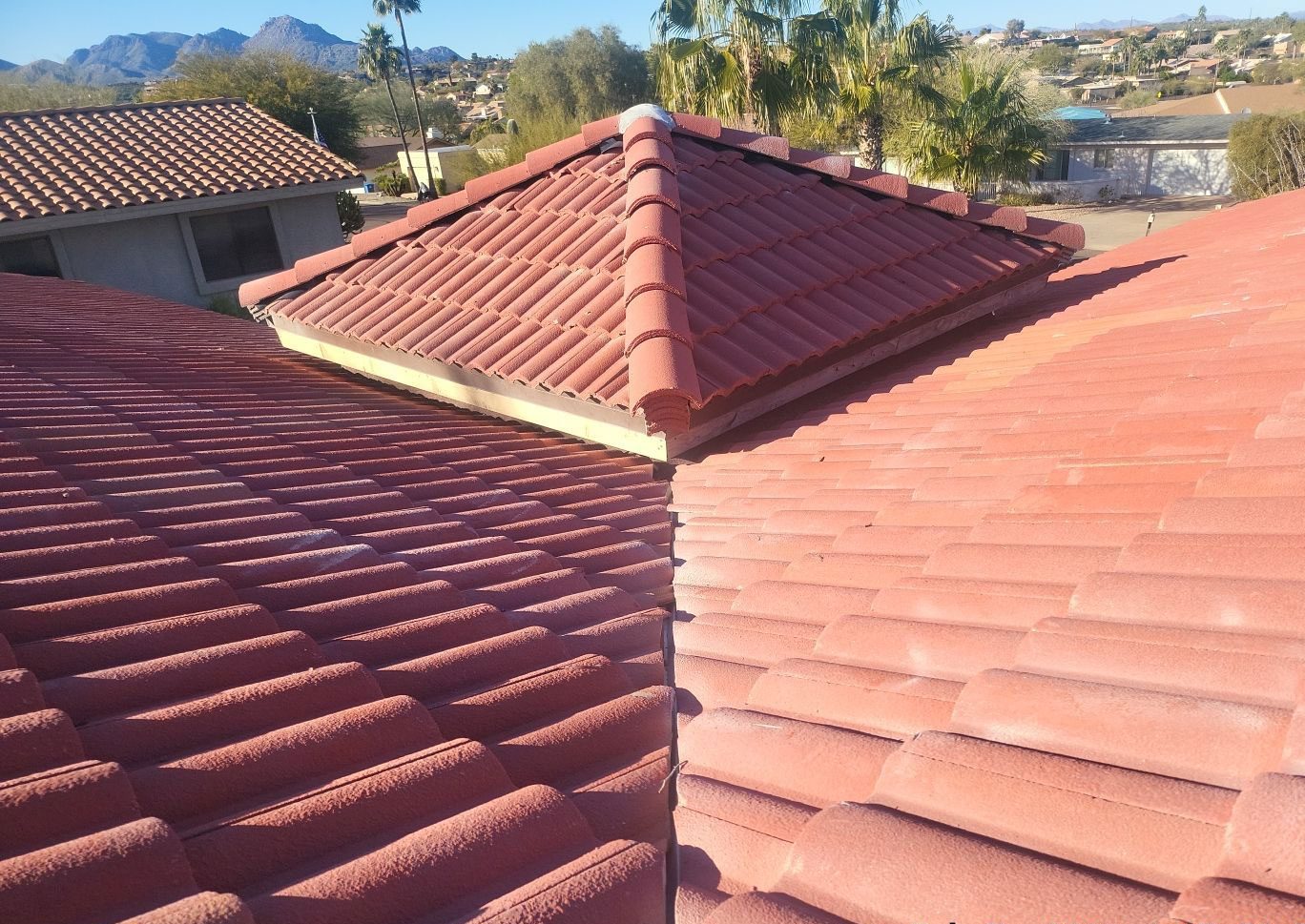 Red concrete roofing tile