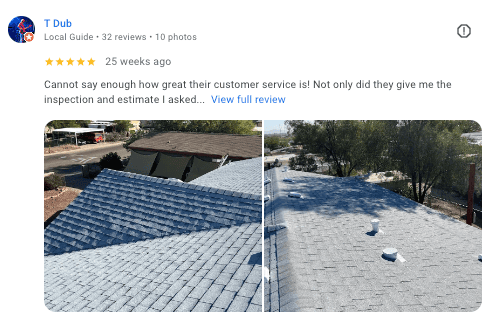 5 star Google review to reimagine Roofing