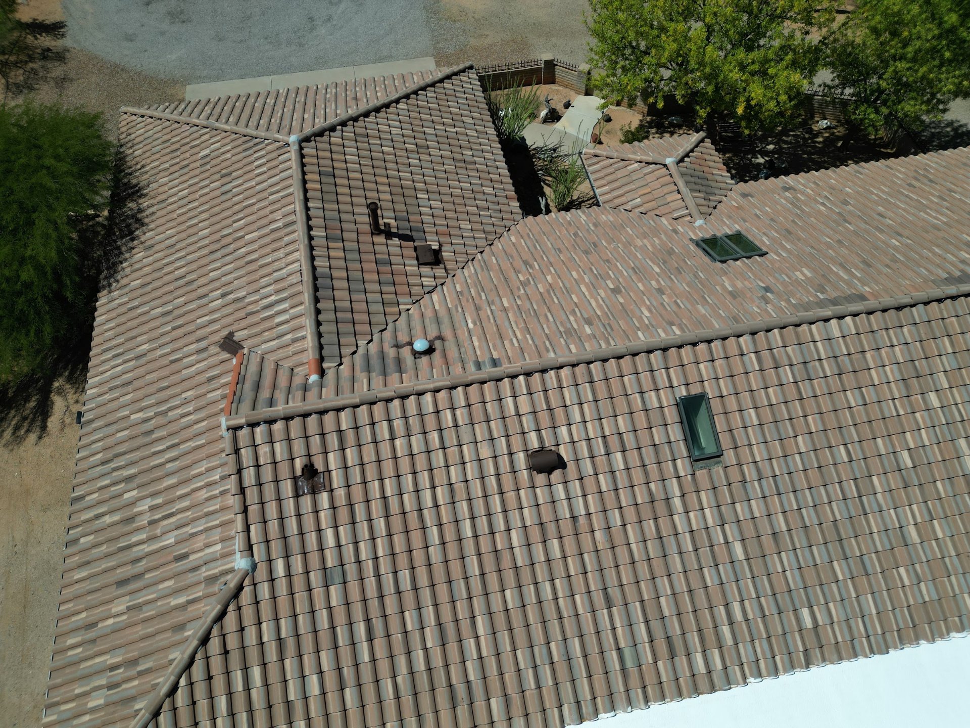 Aerial view of a concrete tile roof on an Arizona home